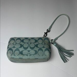 Vintage 2000’s Baby Blue Coach Signature Wristlet with Tassel